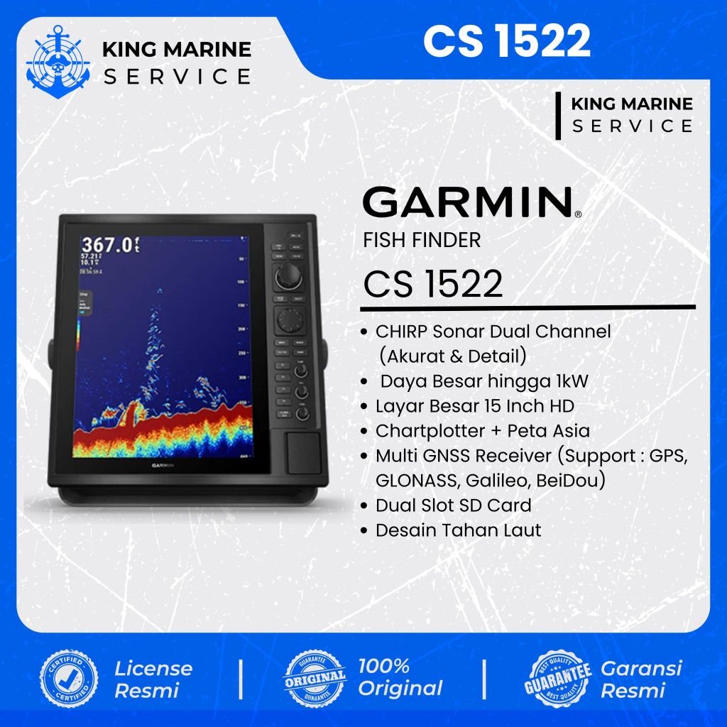 Garmin CS 1522 Fishfinder CHIRP Sonar 15 Inch 1kW Chartplotter GPS Kapal Nelayan Offshore Original