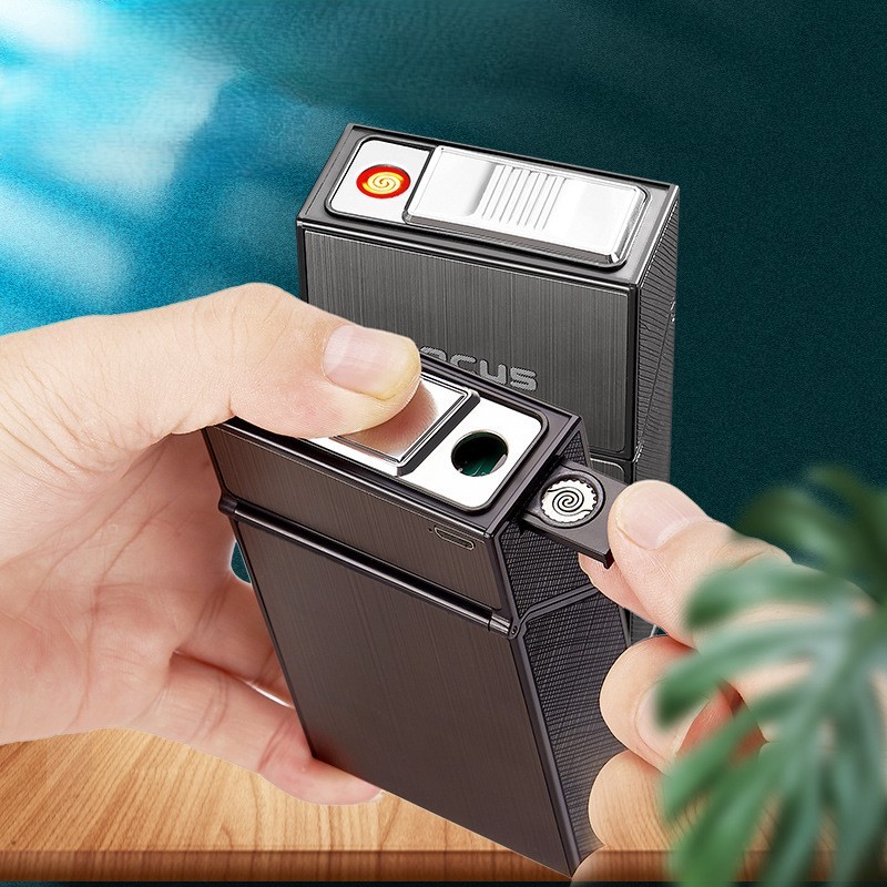 KOTAK ROKO 20 SLOT + KOREK ELEKTRIK USB CHARGE / TEMPAT WADAH BATANG ROKOK/ BUNGKUS PORTABLE OUTDOOR