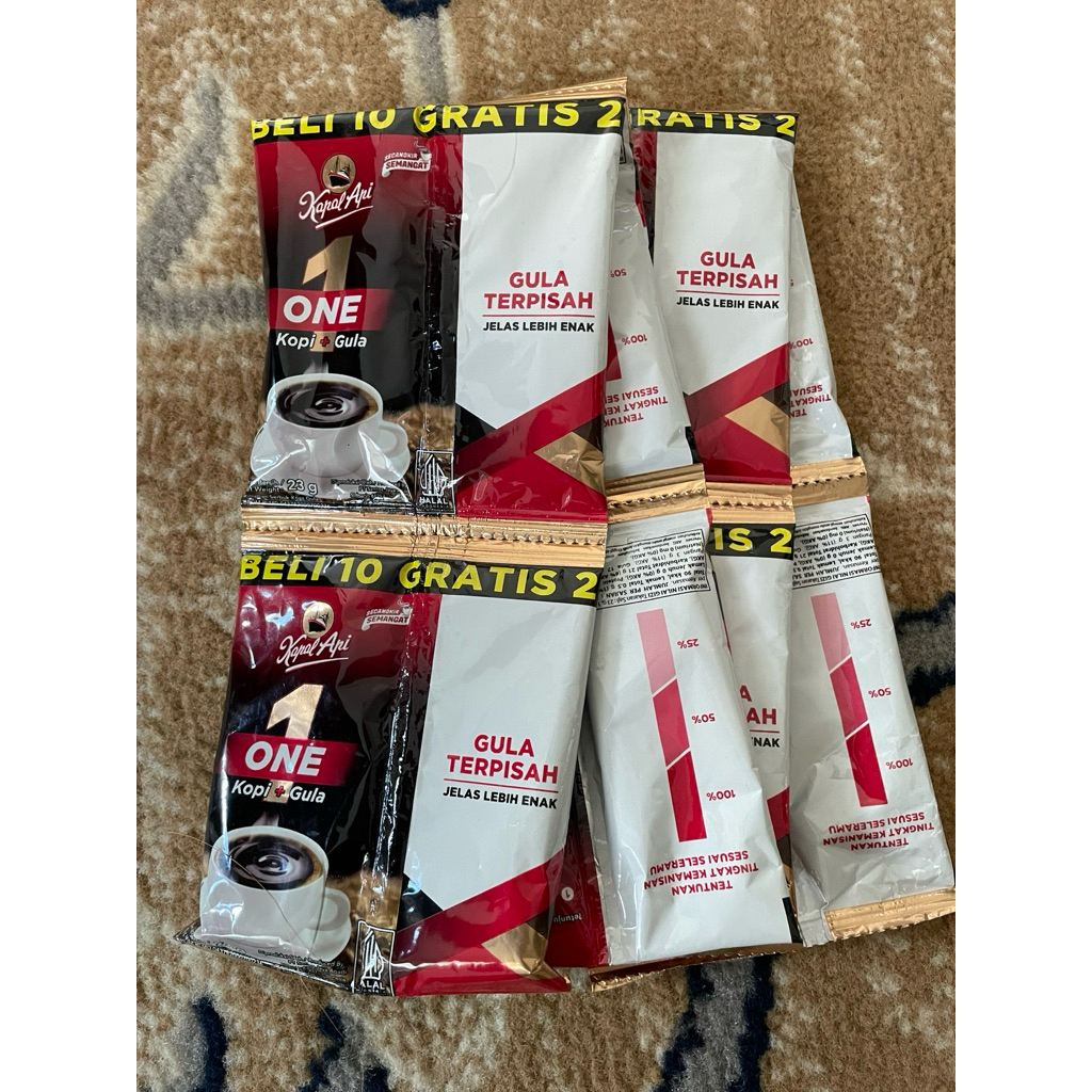 Kapal Api One Gula Terpisah 12 Sachet 23gram - Kopi Instan Gula Terpisah, Praktis, Gula Sesuai Seler