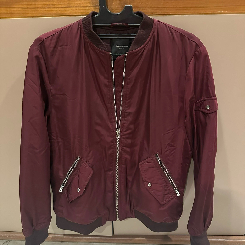 PRELOVED ZARA TRF Bomber Jacket Merah Red Maroon Anti Angin - Size M