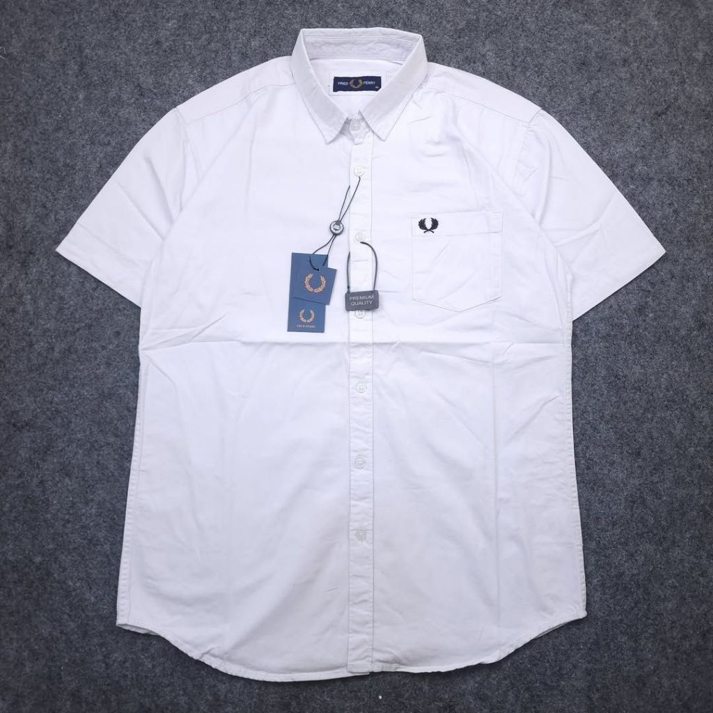 Kemeja Pendek Putih Polos Pria Fred Perry Premium PFP0003