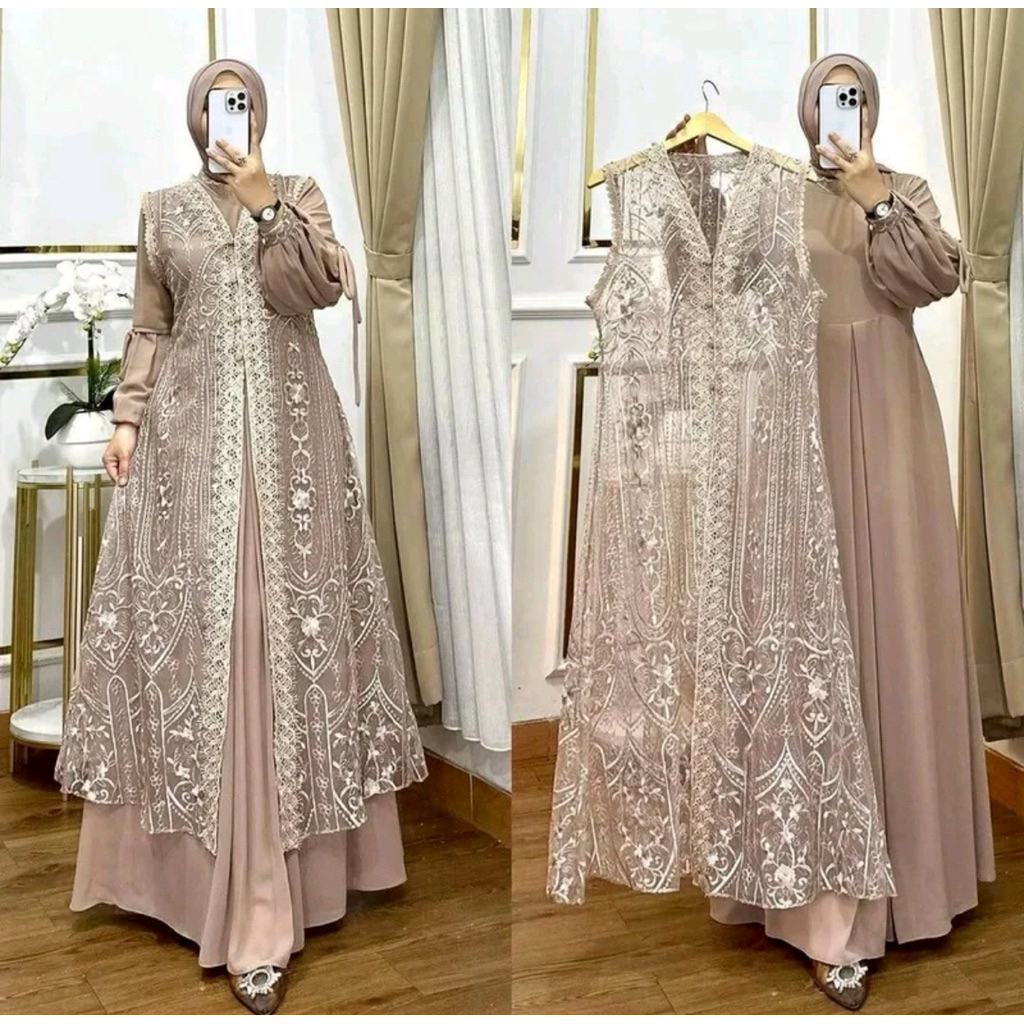 Naura Dress Gamis Brukat Mewah Gamis Outher Brukat Terbaru Gamis Pesta Bahan Ceruty Babydoll Premium
