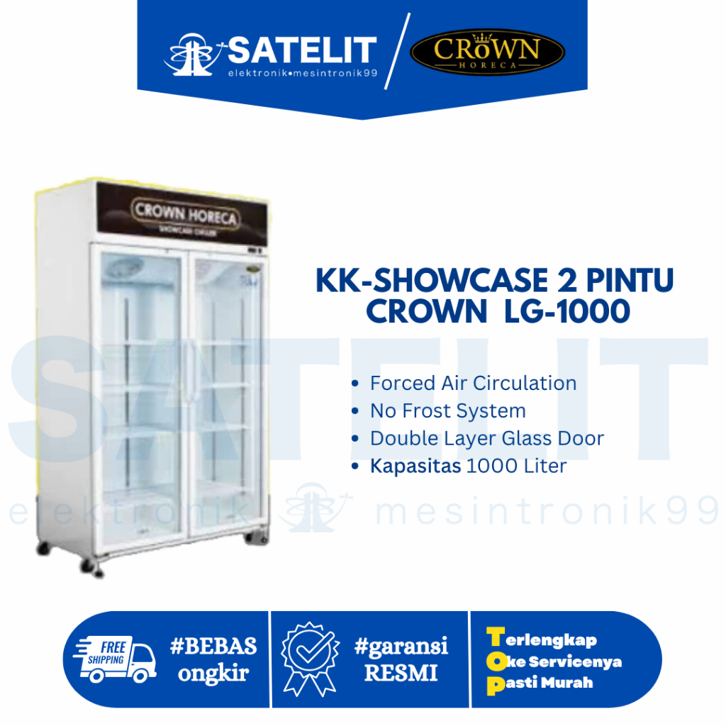 CROWN LG-1000 Showcase 2 Pintu Kapasitas 1000L Kulkas Pendingin Display Minuman Restoran Cafe