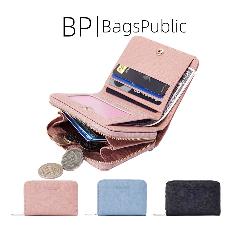 Dompet Lipat Dua Wanita Ringan 77g - Desain Mini Kecil Seukuran Telapak Tangan - Warna Hitam Mudah D