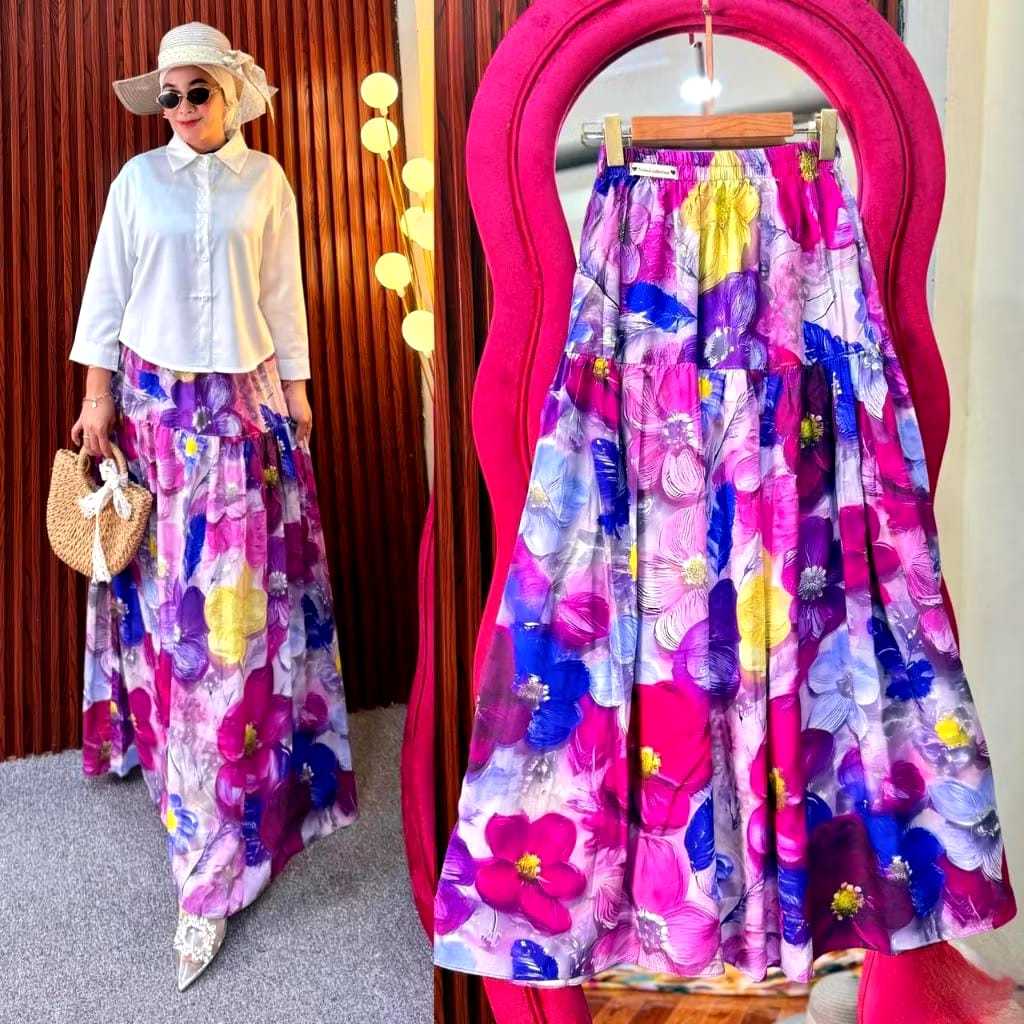 VIRAL ROK WANITA MOTIF BUNGA RAYON PREMIUM / ROK MOTIF / ROK BUNGA TERBARU / BEST SELER ROK MOTIF KE