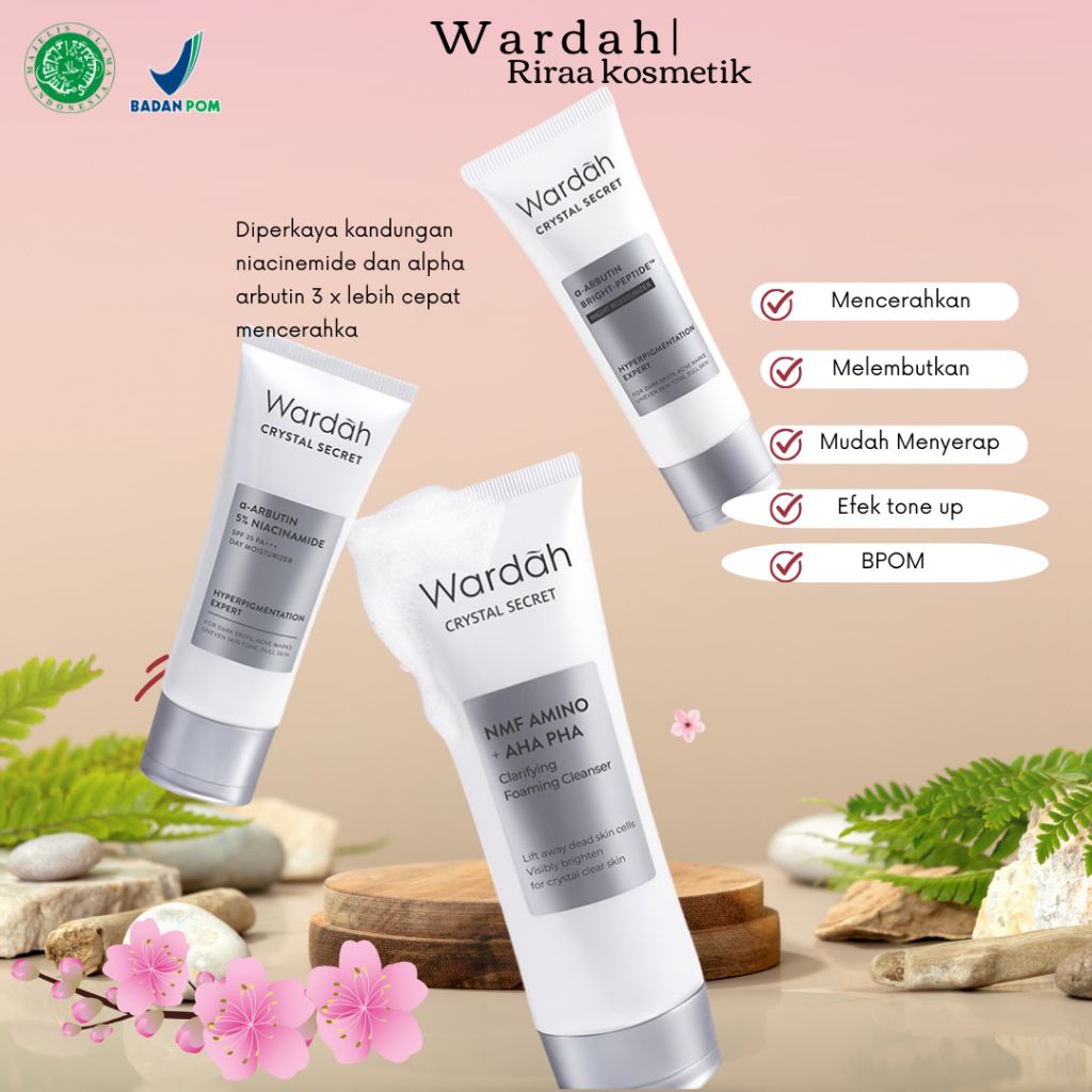 "RIRA" Wardah Crystal Secret Paket Lengkap - Perawatan Kulit Wajah dengan NMF Amino, AHA PHA, dan Pe