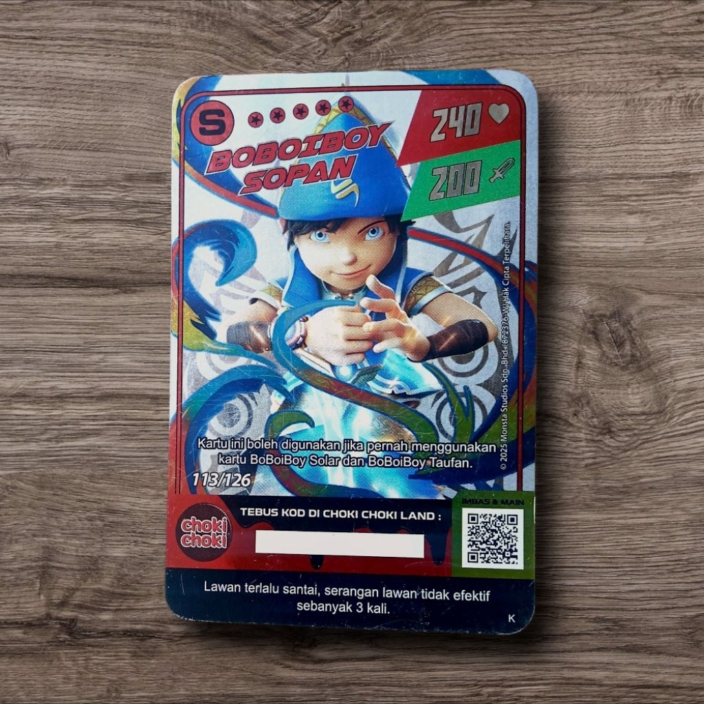 KARTU KARAKTER BOBOIBOY SOPAN S