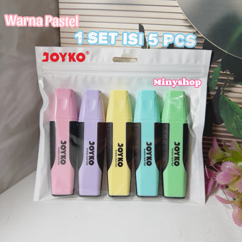 JOYKO 1 Set Isi 5 Pcs Stabilo Highlighter Pastel Color Penanda Tulisan