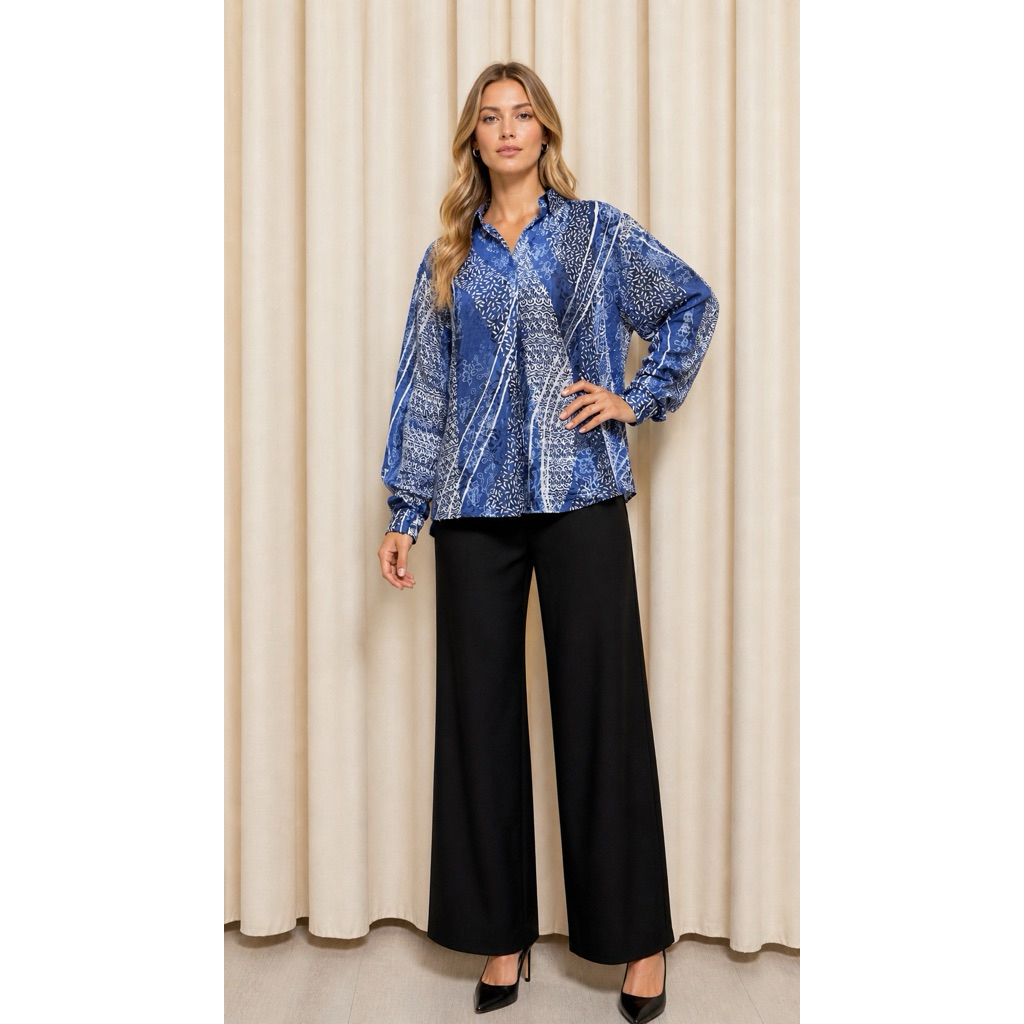 Tings Batik- Blouse batik cap kerah skipper modern
