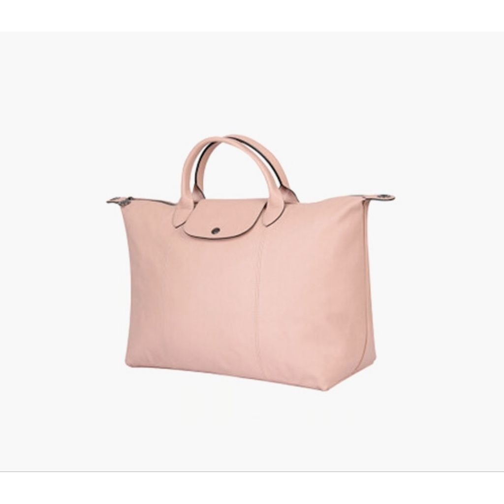 LC Large Le Pliage Cuir Top Handle Bag in Chalk Metis Leather