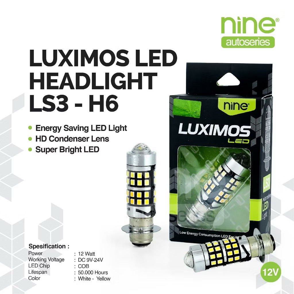 LUXIMOS NINE | Lampu utama LED Soket H6 LS 3 White Yellow