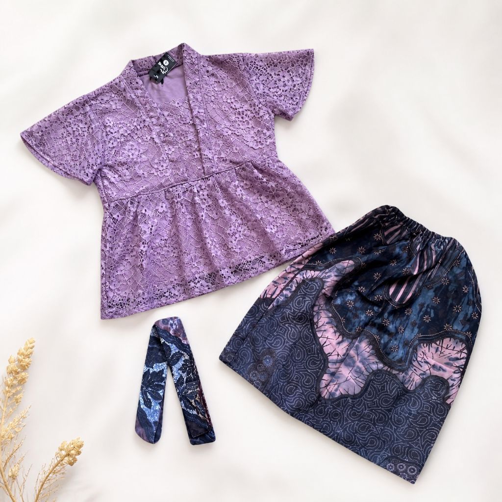 set kebaya kutubaru anak pendek rok span pendek