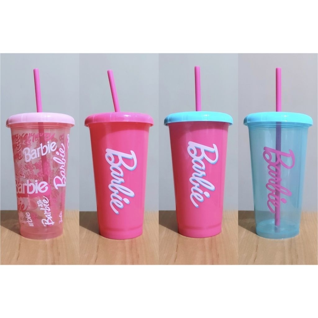 (new) miniso x barbie tumbler plastik botol minum pink 520ml (satuan)