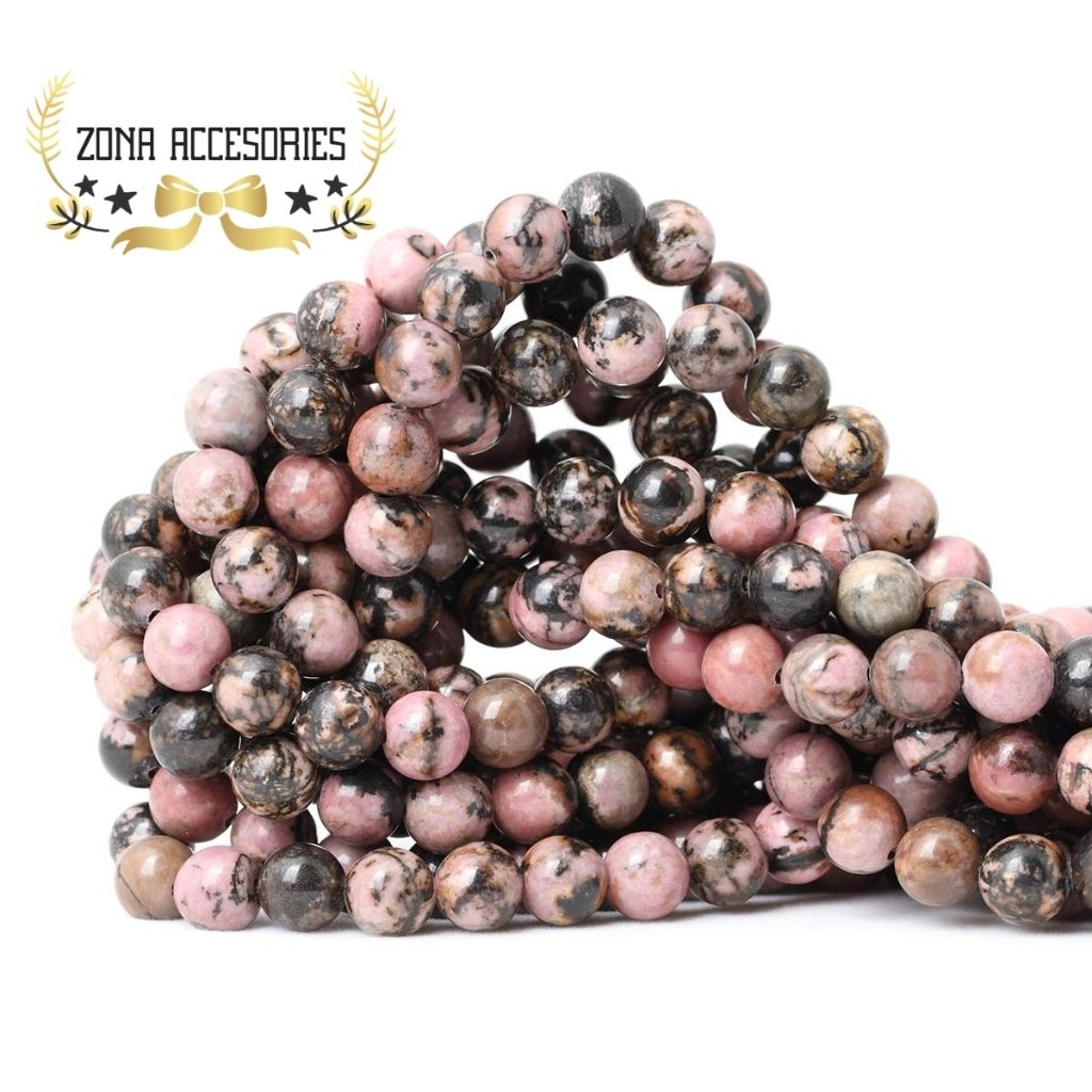 Manik Batu Alam Pink Zebra Jasper 4/6/8/10mm Bahan Gelang Kalung Kerajinan Tangan DIY