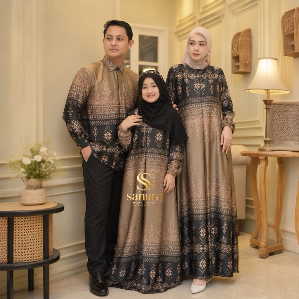 Dress SYAMEERA Silk Premium | Gamis Silk Motif Bunga Set Couple Kemeja Pria dan anak anak gamis anak