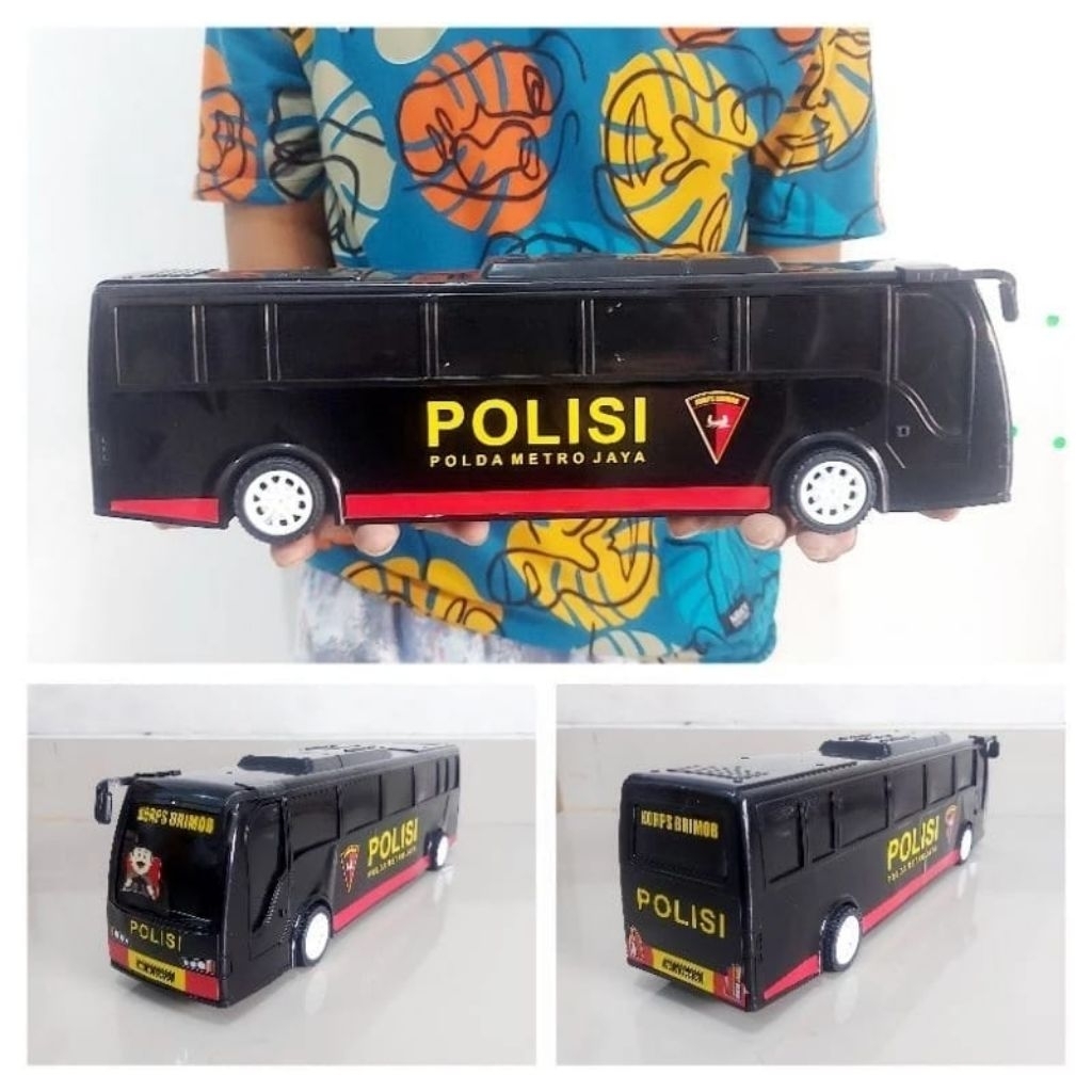 Mainan Mobil Bus Polisi - Miniatur Bis Brimob Dorong Anak Edukatif