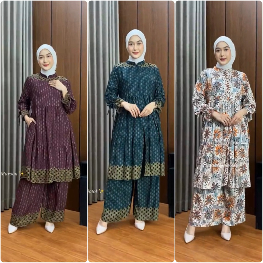 ONE SET TUNIK//SETELAN TUNIK KULOT//MATT RAYON TERBARU
