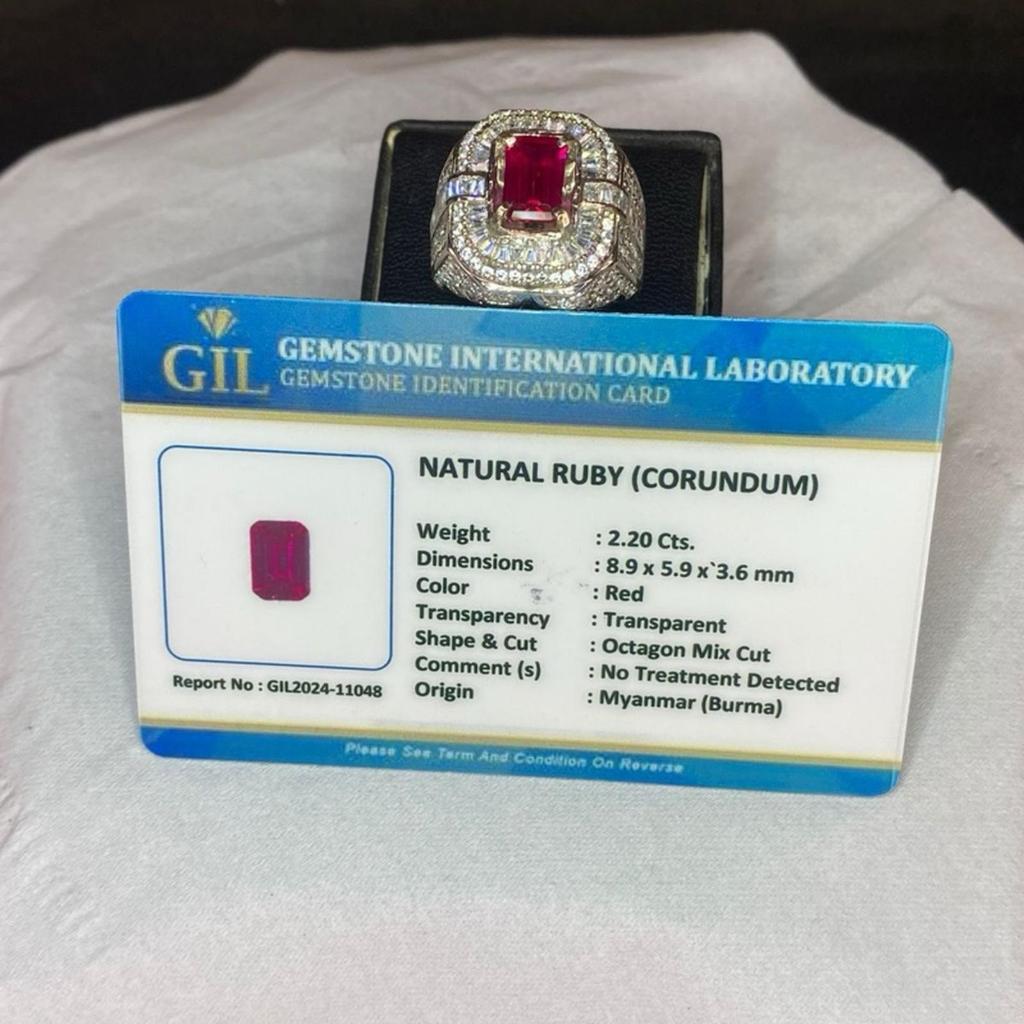 Cincin batu permata ruby burma bermemo ring perak micro seting teper
