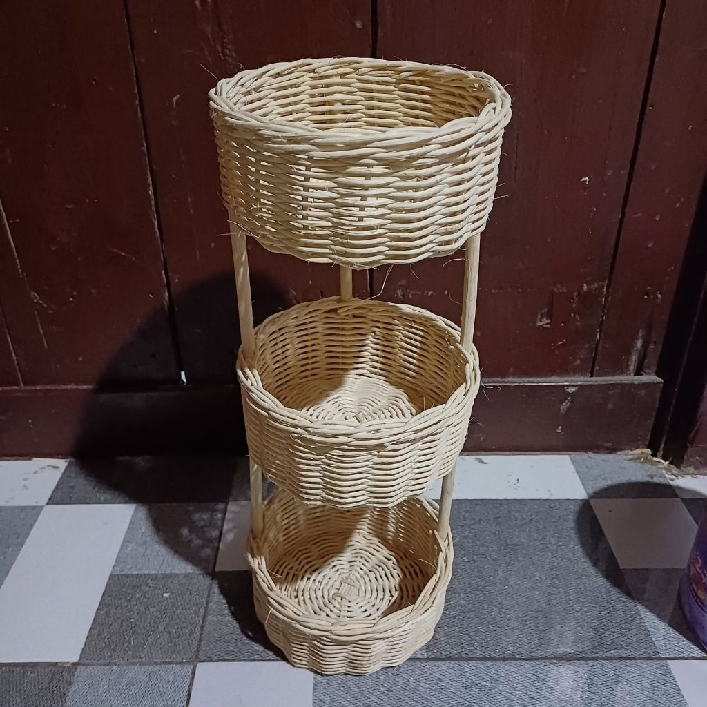 Keranjang Susun 3 tempat bumbu rotan halus