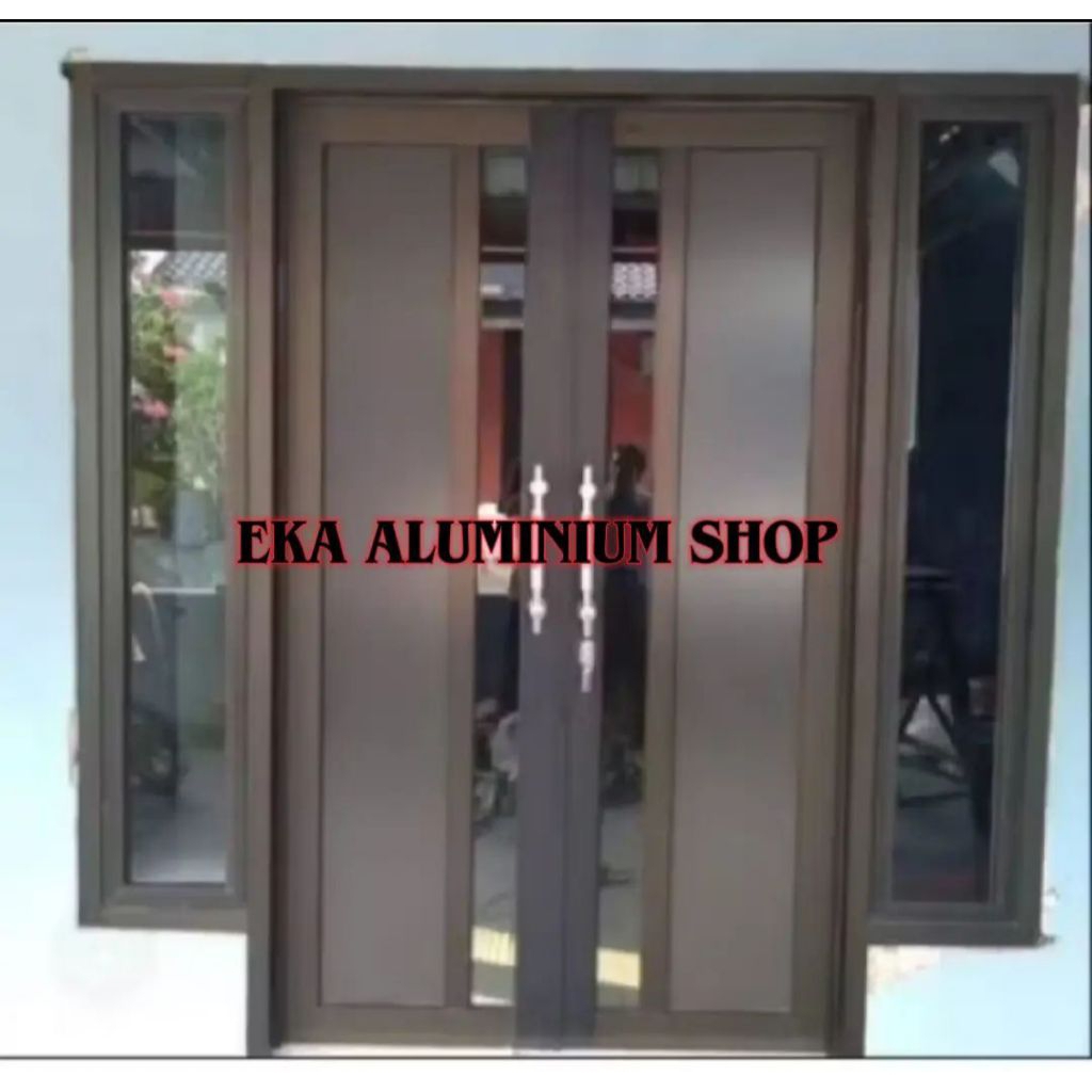 1 SET PINTU UTAMA ACP ALUMINIUM +KUSEN 3 inch T 210 x L 120 .LENGKAP DENGAN Daun JENDELA