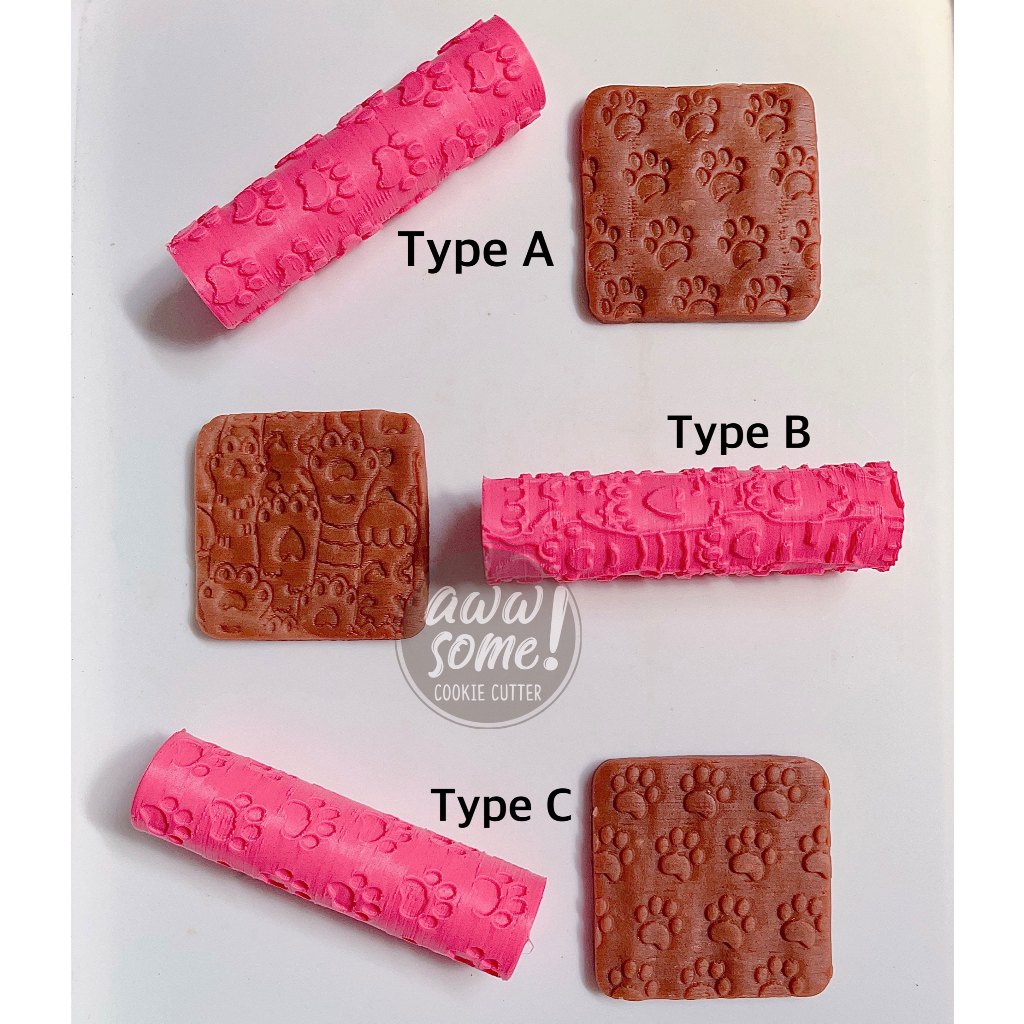 Rolling Pin Paws Dog and Cat | Roller Texture Fondant, Cookies & Clay | Texture Roller bentuk paw ku