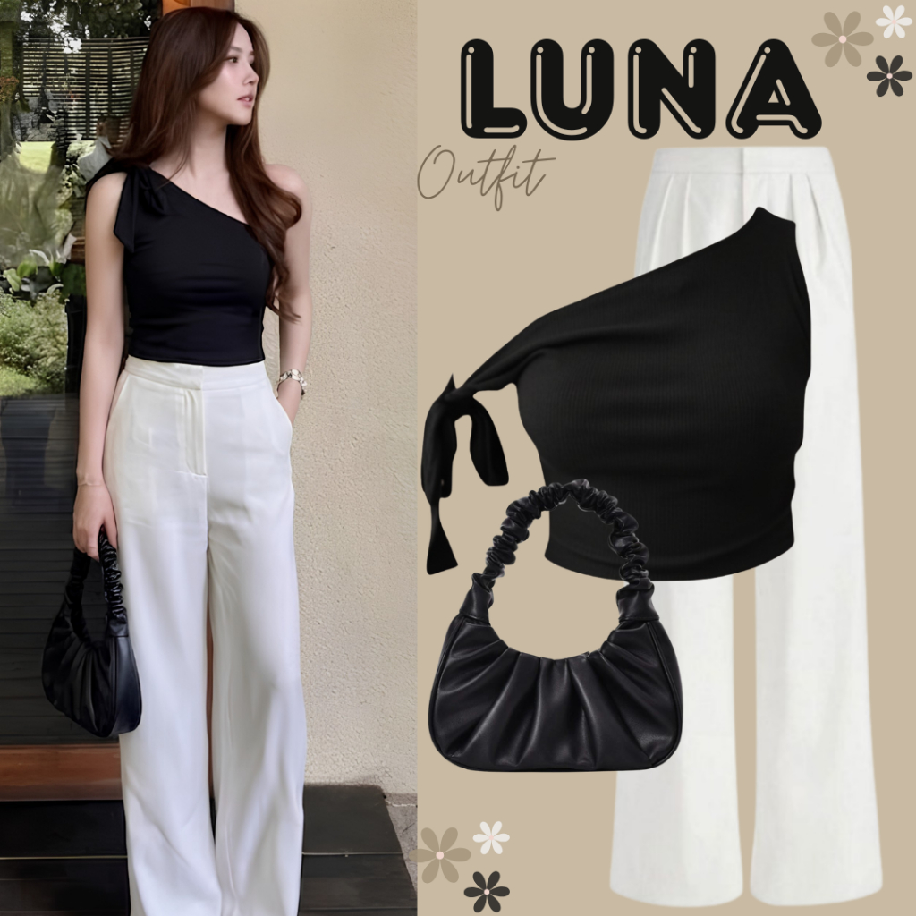 TERLARIS Outfit Wanita One Set 3in1 | Celana Highwaist + Crop Top + Shoulder Bag | Setelan Hangout L