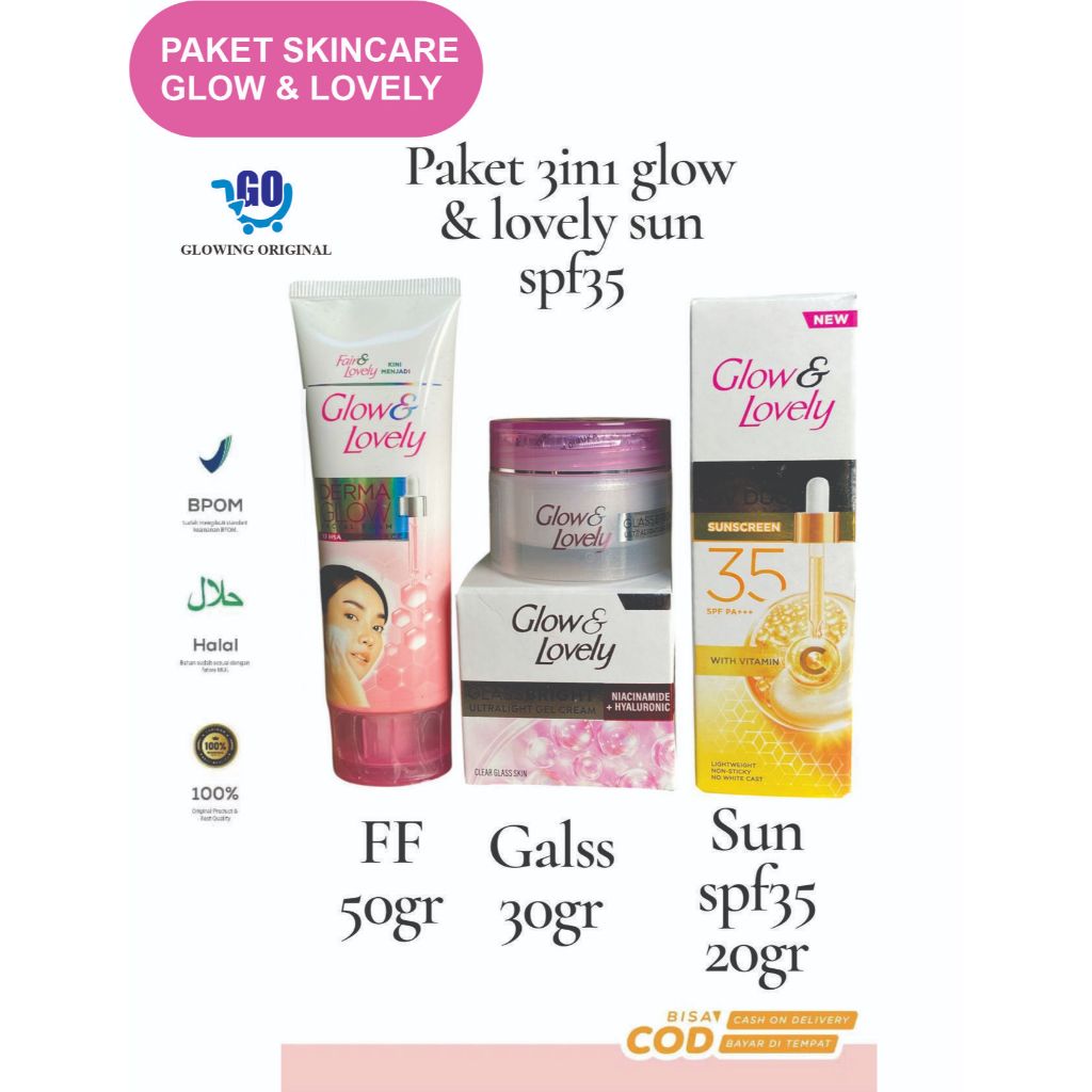 GLOW & LOVELY Series Perawatan Wajah Glowing seketika Mencerahkan dan Menutrisi Kulit wajah