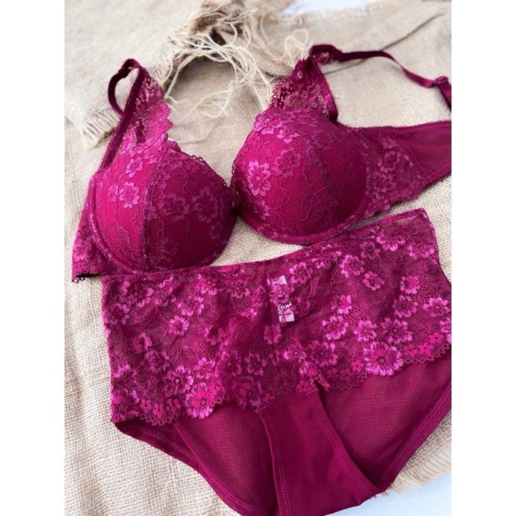 PRELOVED HANYA Bra Set Amitie Lace Wine Emerald
