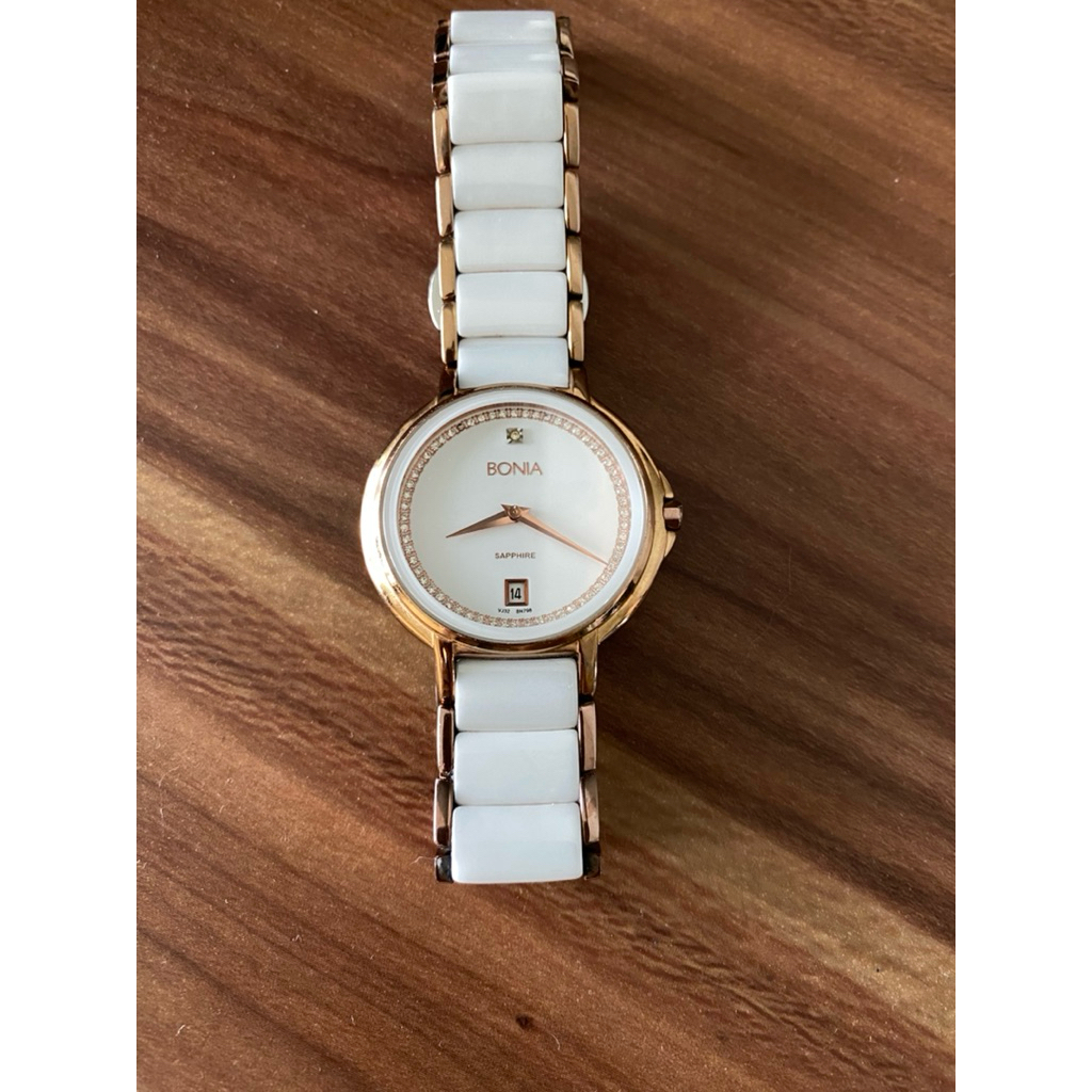 Prlvd jam tangan wanita bonia white ceramic sapphire original