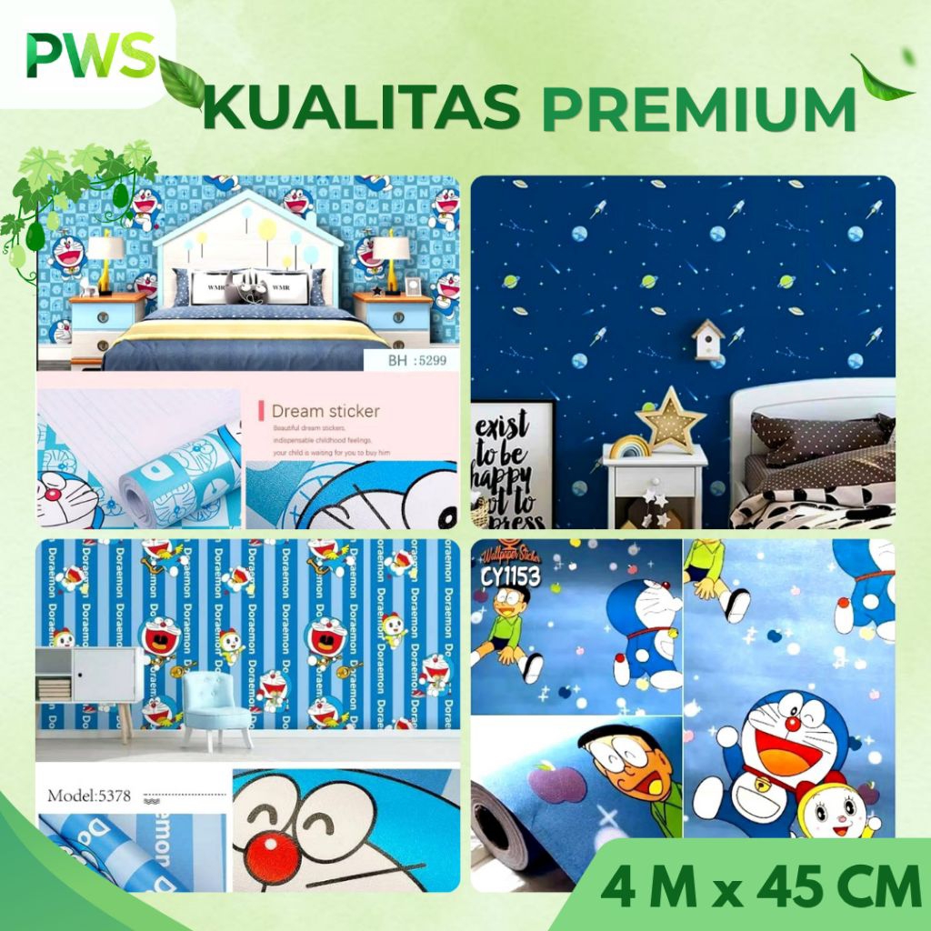 Wallpaper Dinding Kamar Anak Wallpaper Dinding Karakter Anak Warna Biru Wallpaper Dinding Doraemon W