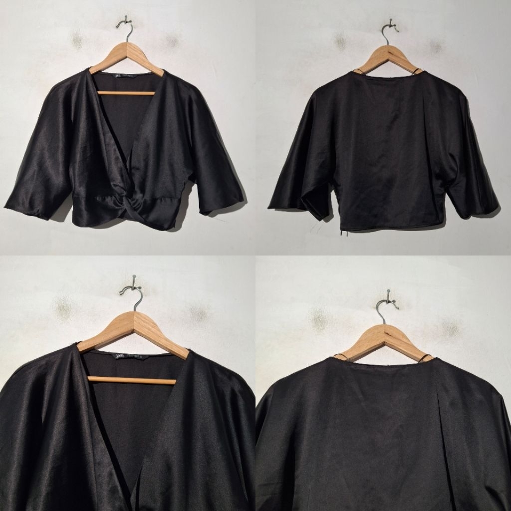 ZARA BLOUSE KEMEJA SATIN BLACK BSRU ASLI ORIGINAL