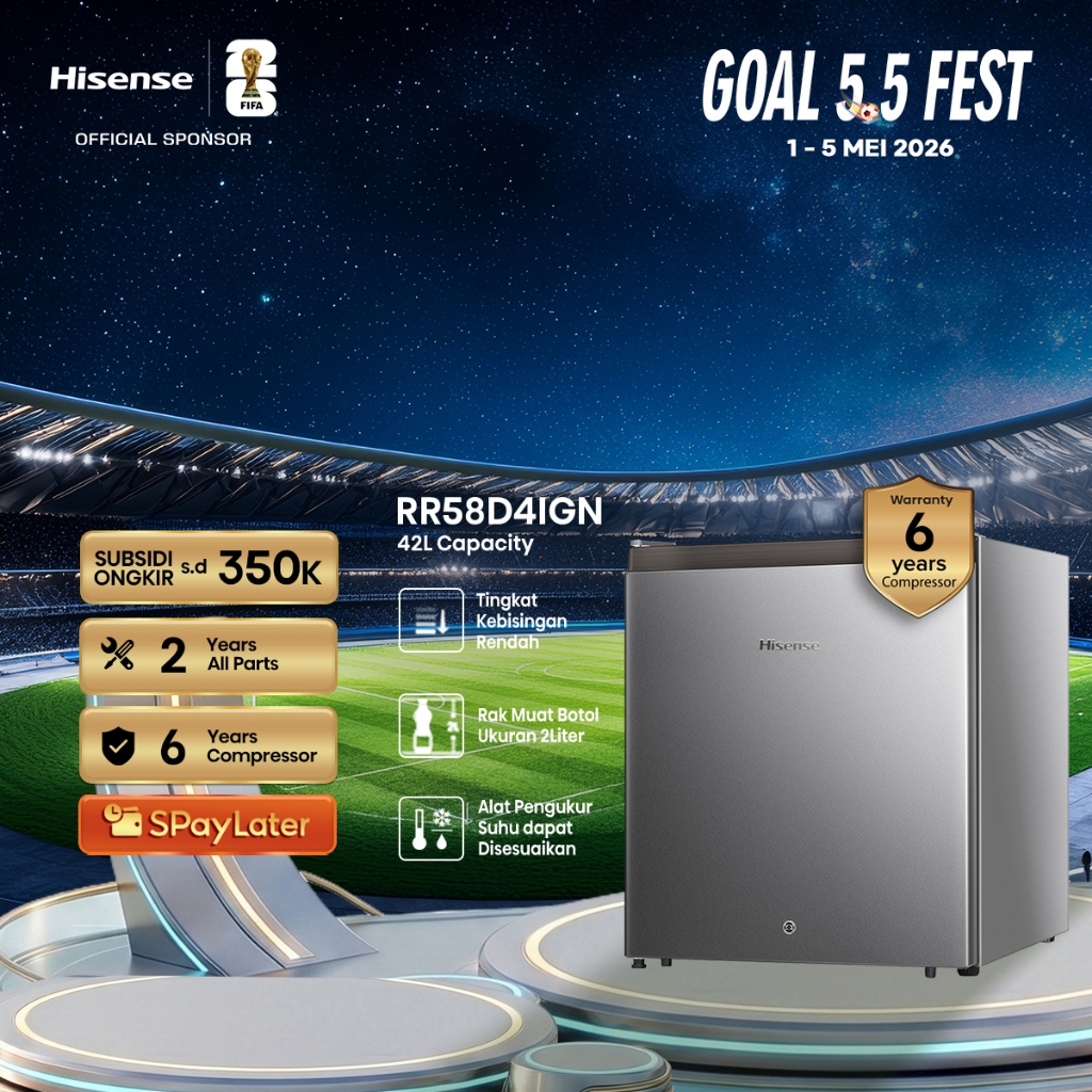 Hisense RR58D4IGN Kulkas Mini Portable 42L Silver
