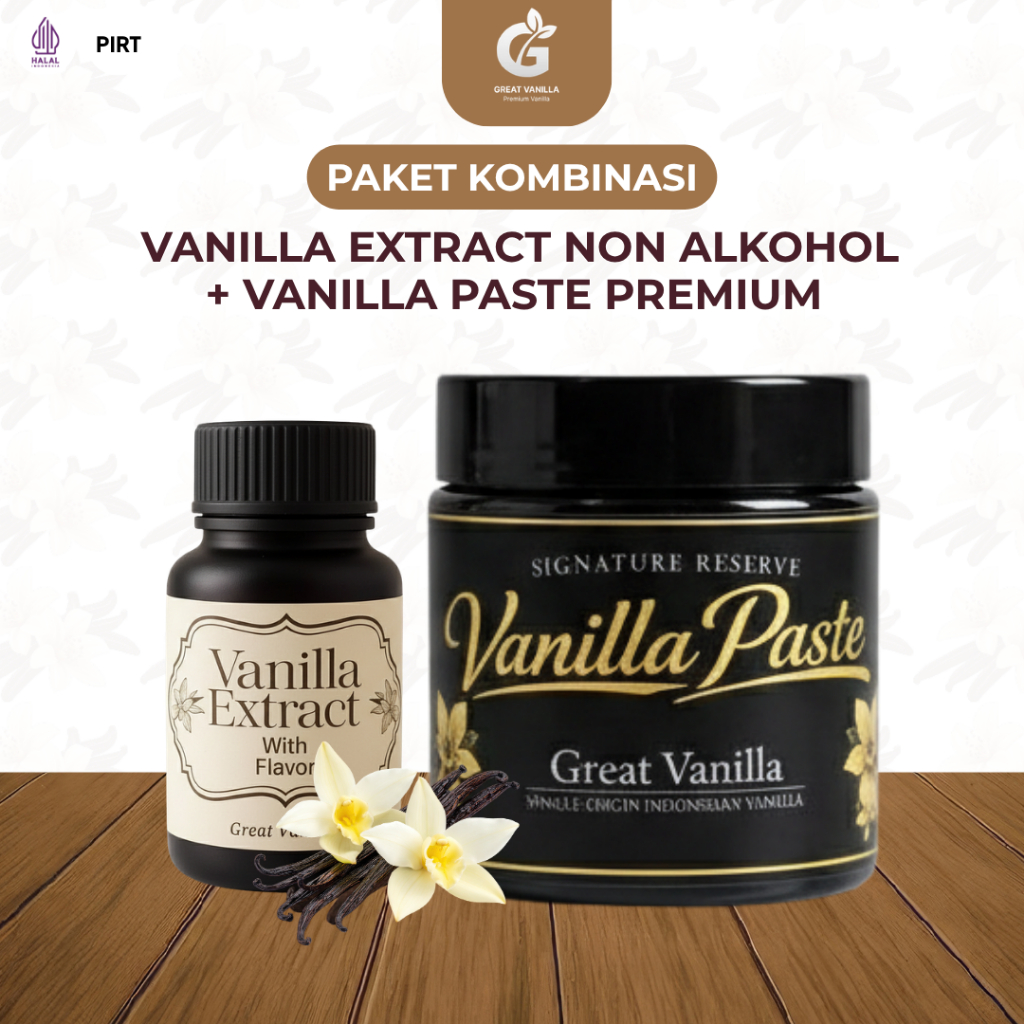 Paket Vanilla Extract Non Alkohol + Vanilla Paste Premium Great Vanilla untuk Baking Dessert Kue dan