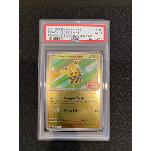 Kartu Koleksi TCG Pokemon Slab Pikachu Batik Holo 191/SV-P PSA 9