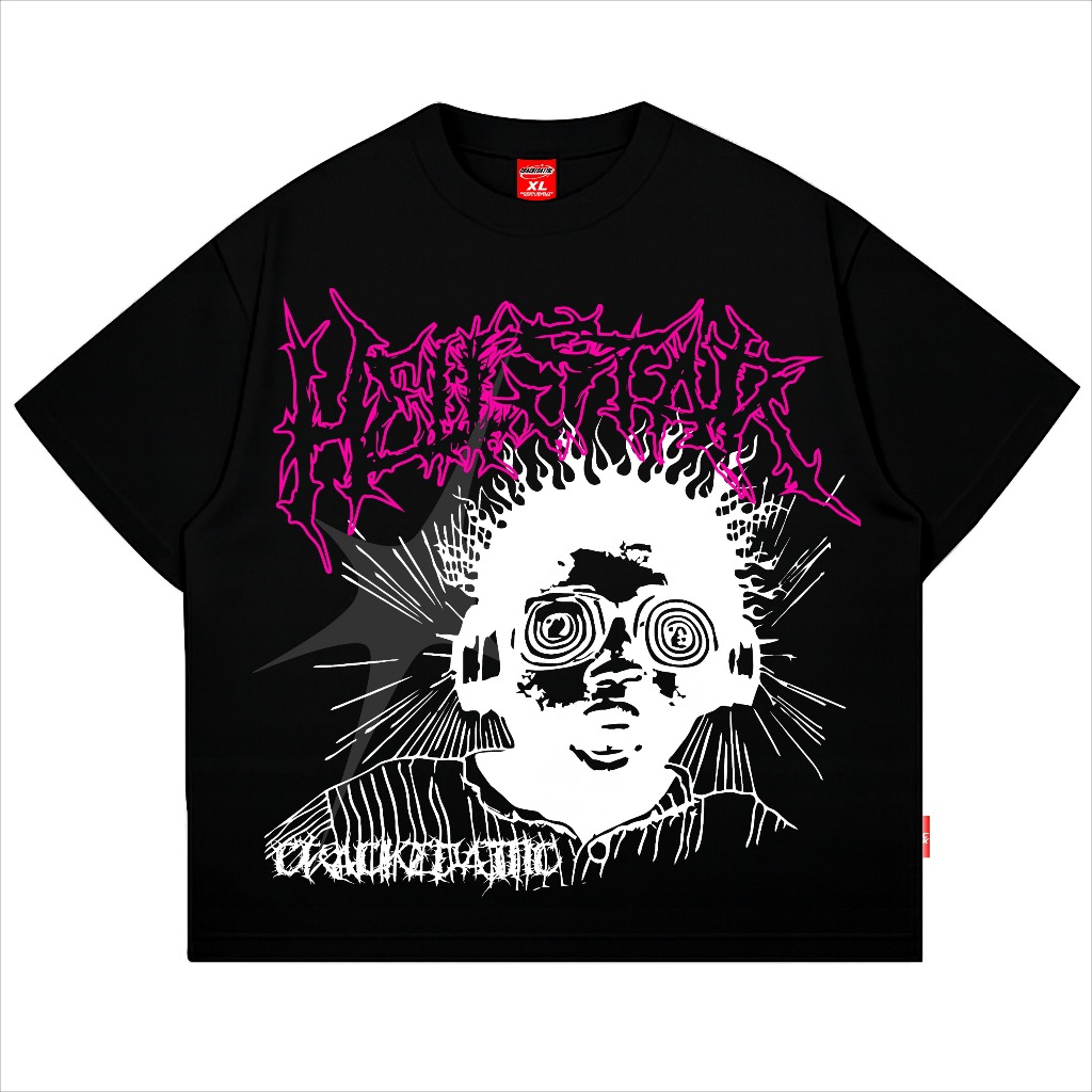 CRACKEDATTIC Baju Kaos Boxy Oversize Hitam Cotton Combed 24s Hellstar