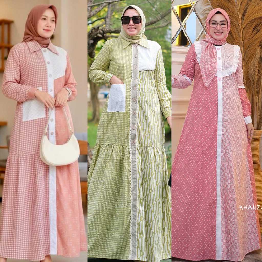 GAMIS BATIK KOMBINASI KATUN PREMIUM FASHION MUSLIM TERBARU GAMIS BATIK CAP PREMIUM AMORA CEMPAKA WUL
