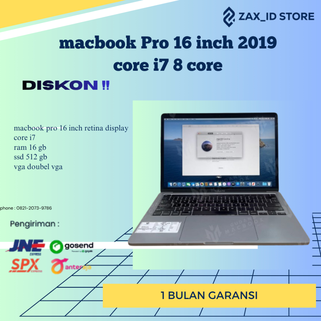 macbook Pro 16 inch 2019 core i7 8 core