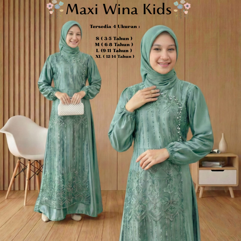 Gamis Anak Perempuan Maxi Wina Kids Model Terbaru Remaja Tanggung Lengan Panjang 3-14 Tahun Matt Sat