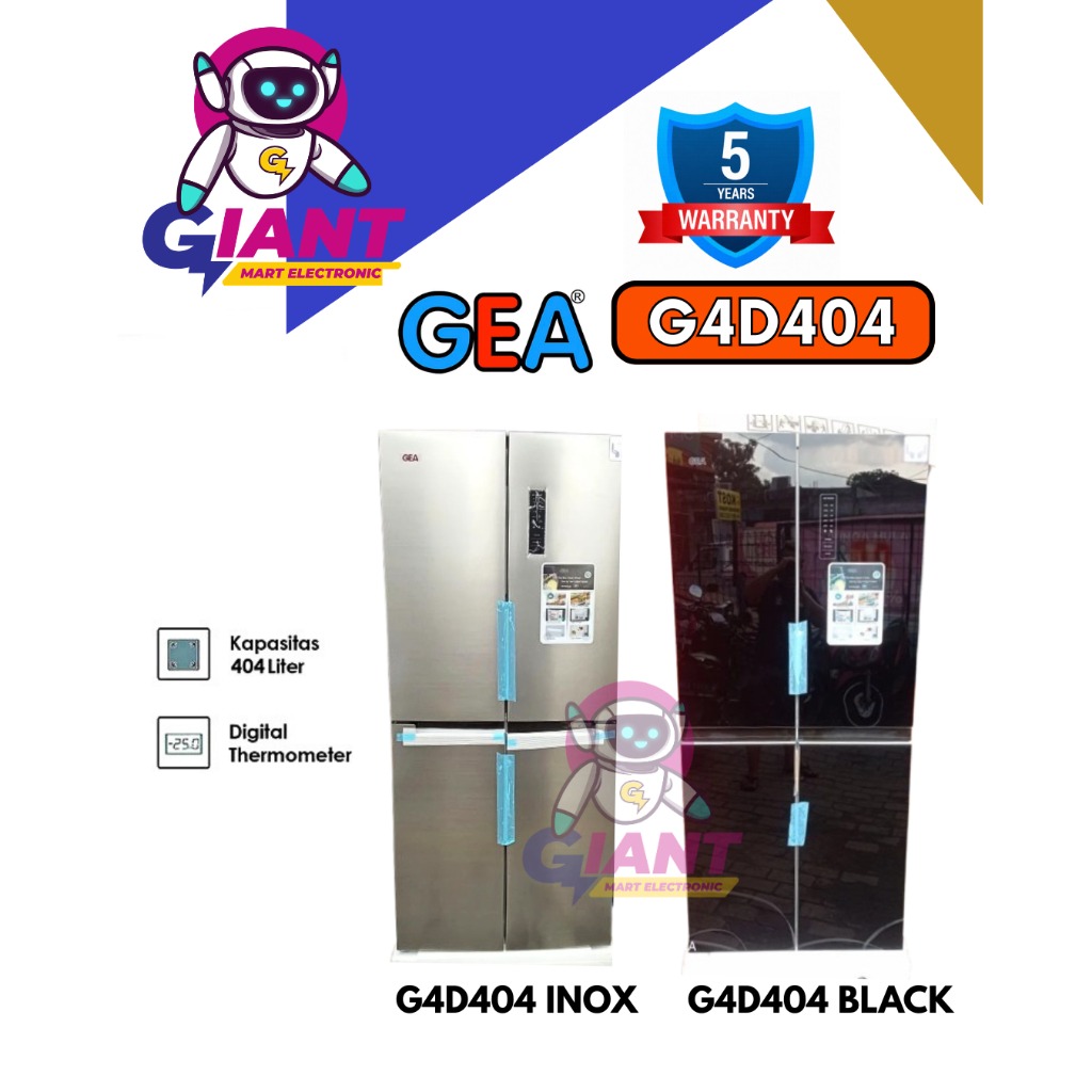 KULKAS 4 PINTU GEA SIDE BY SIDE G4D404INOX/G4D404BLACK / G4D-404INOX/G4D-404BLACK / G4D-404-INOX/G4D