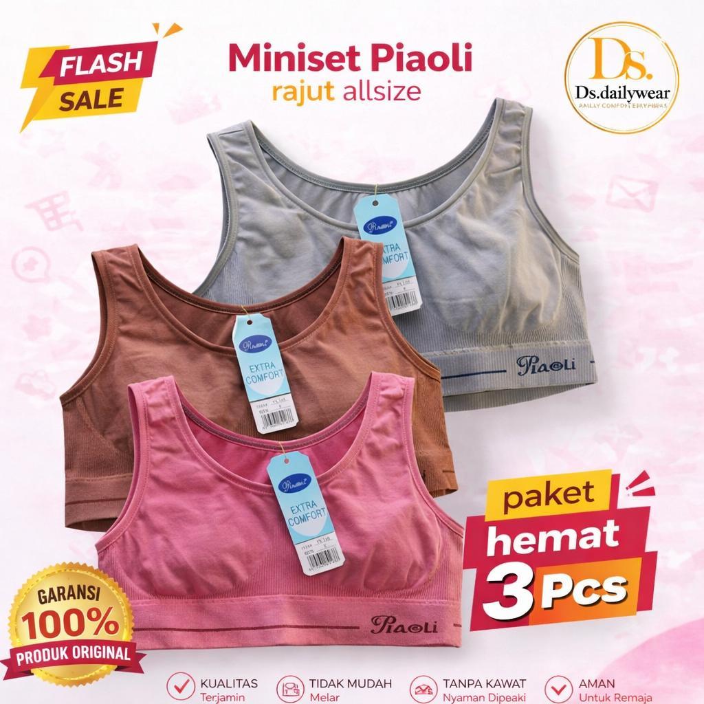 (PAKET 3pcs) MINISET PIAOLI ABG REMAJA DEWASA TANPA BUSA&KAWAT/BH BRA RAJUT HALUS PIAOLI ALLSIZE PL1