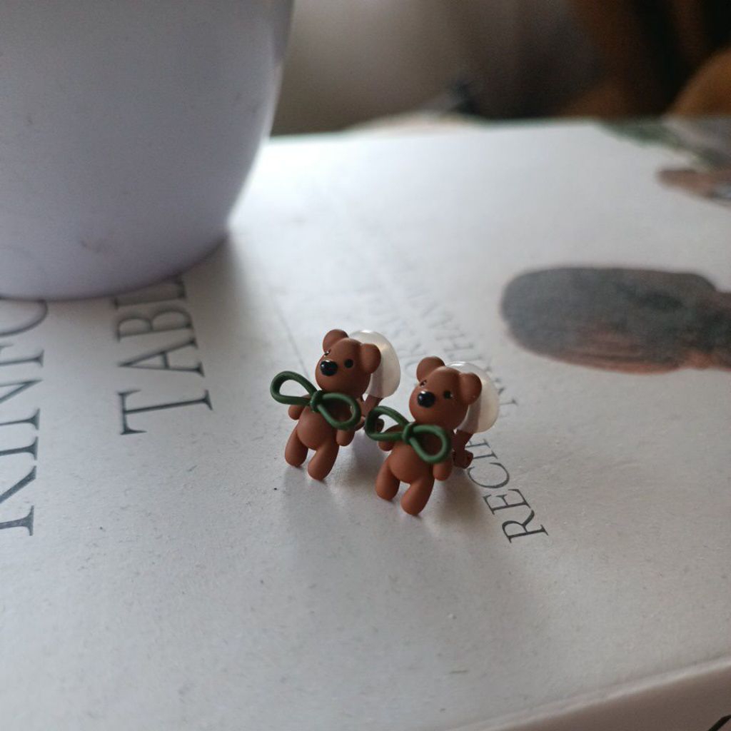 anting jepit bear lucu/anting cute/anting anak/anting dewasa/anting viral/anting korea/anting boneka