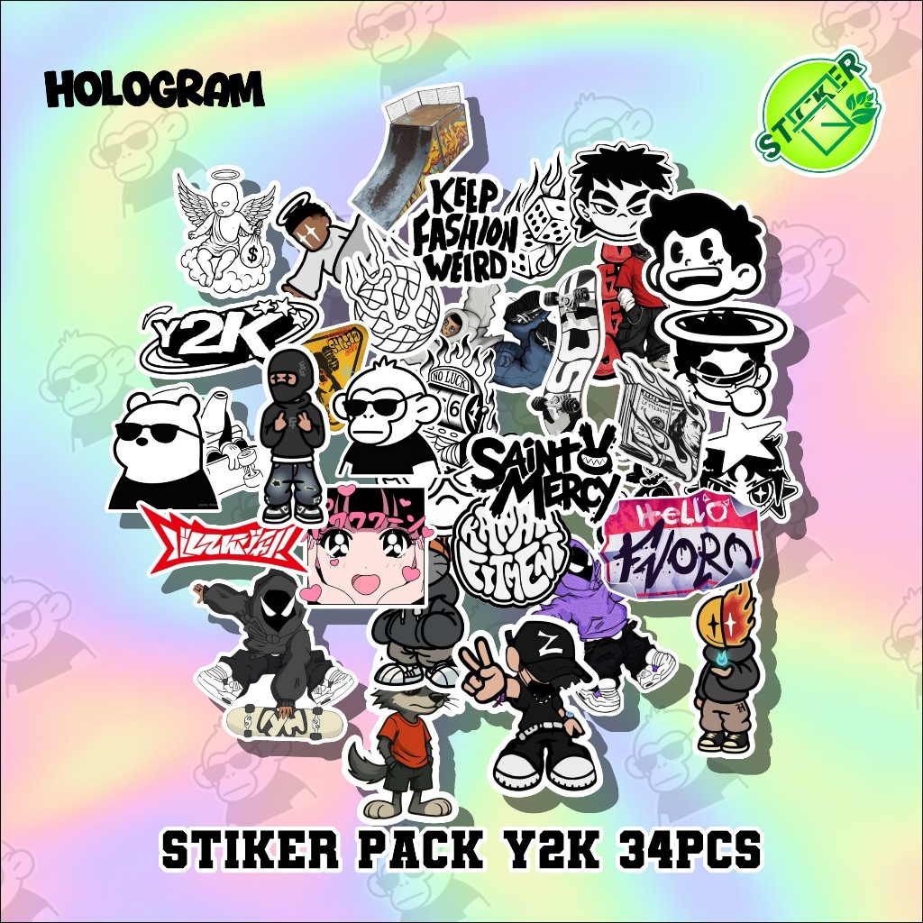 STIKER PACK HOLOGRAM Y2K 34PCS  STIKER PACK Y2K STIKER PACK HOLOGRAM KEREN