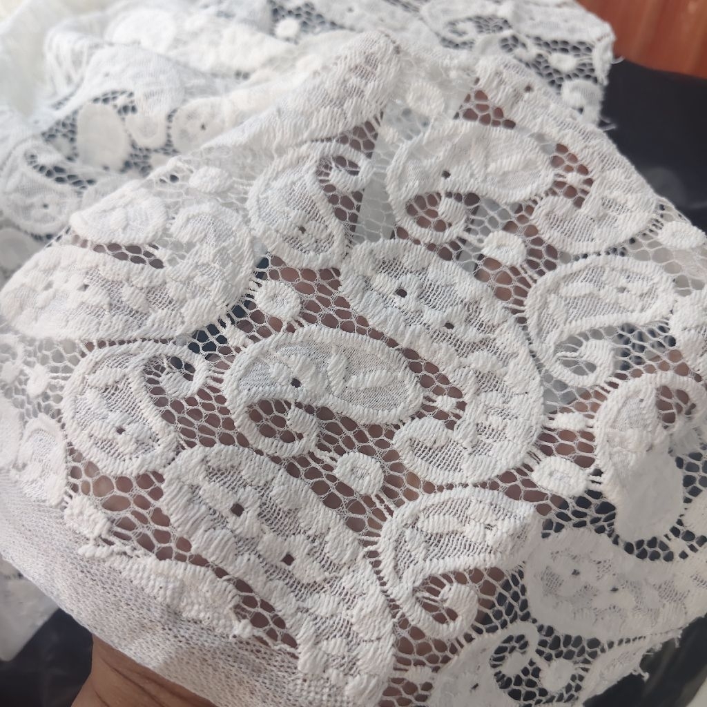 KAIN BROKAT PREMIUM WARNA PUTIH TULANG - KAIN BRUKAT - KAIN KEBAYA HARGA PER SETENGAH METER