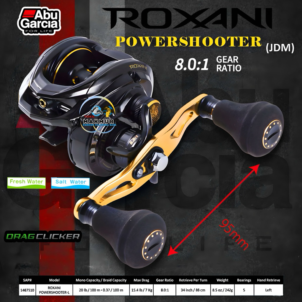 ABU GARCIA Reel Baitcasting ROXANI POWERSHOOTER JDM || Ratio 8 || Carbon Drag Freshwater Saltwater |