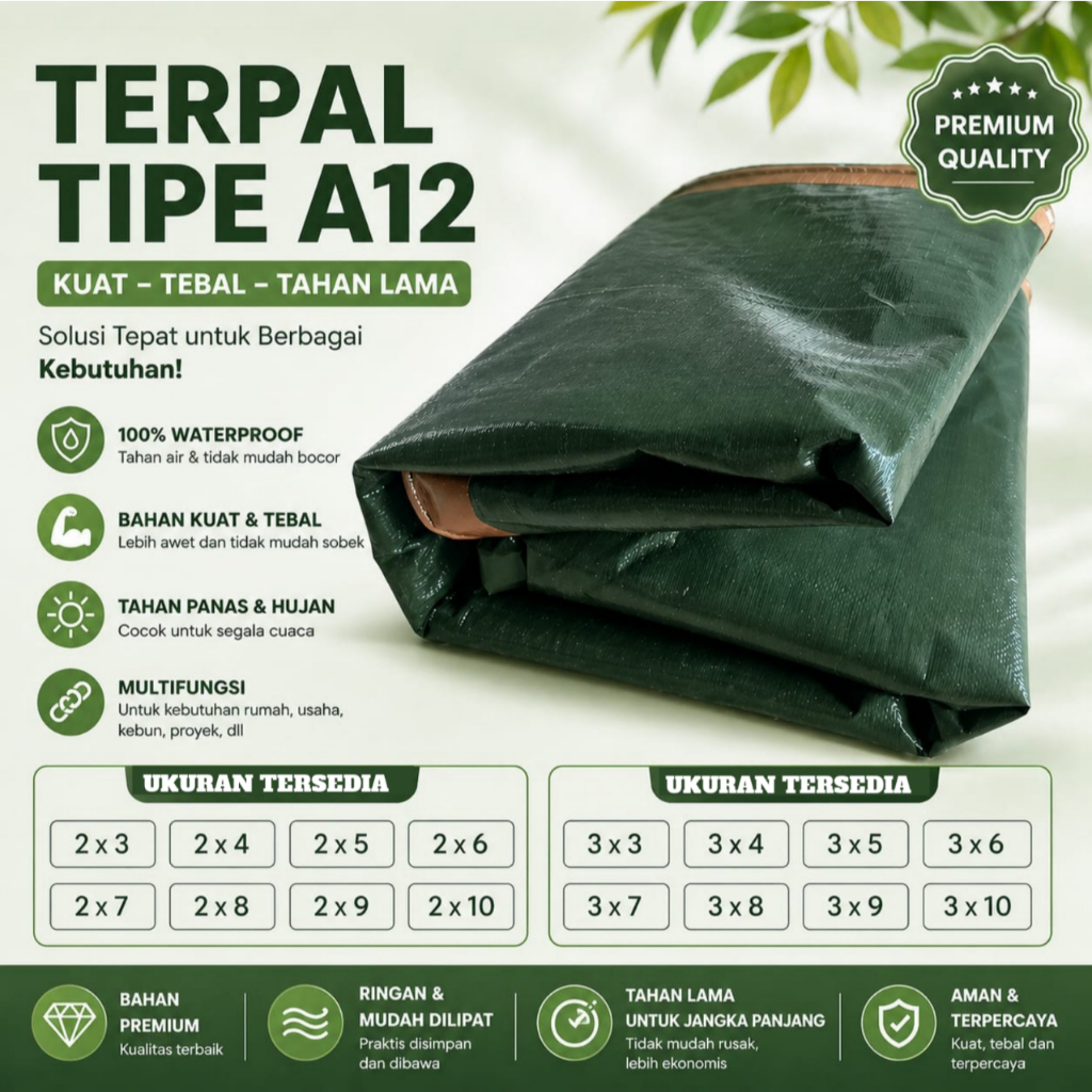 Terpal Plastik A12 Tebal Anti Air 100% | Terpal Kuat Tahan Lama Serbaguna Ukuran Lengkap 2x3 – 3x10