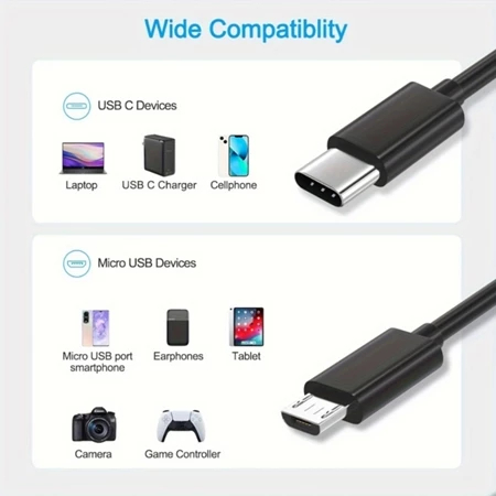 Kabel Data Cable USB Type C to Micro 2A 1M Kabel USB C ke Micro USB OTG, Kabel Pengisi Daya Powerban