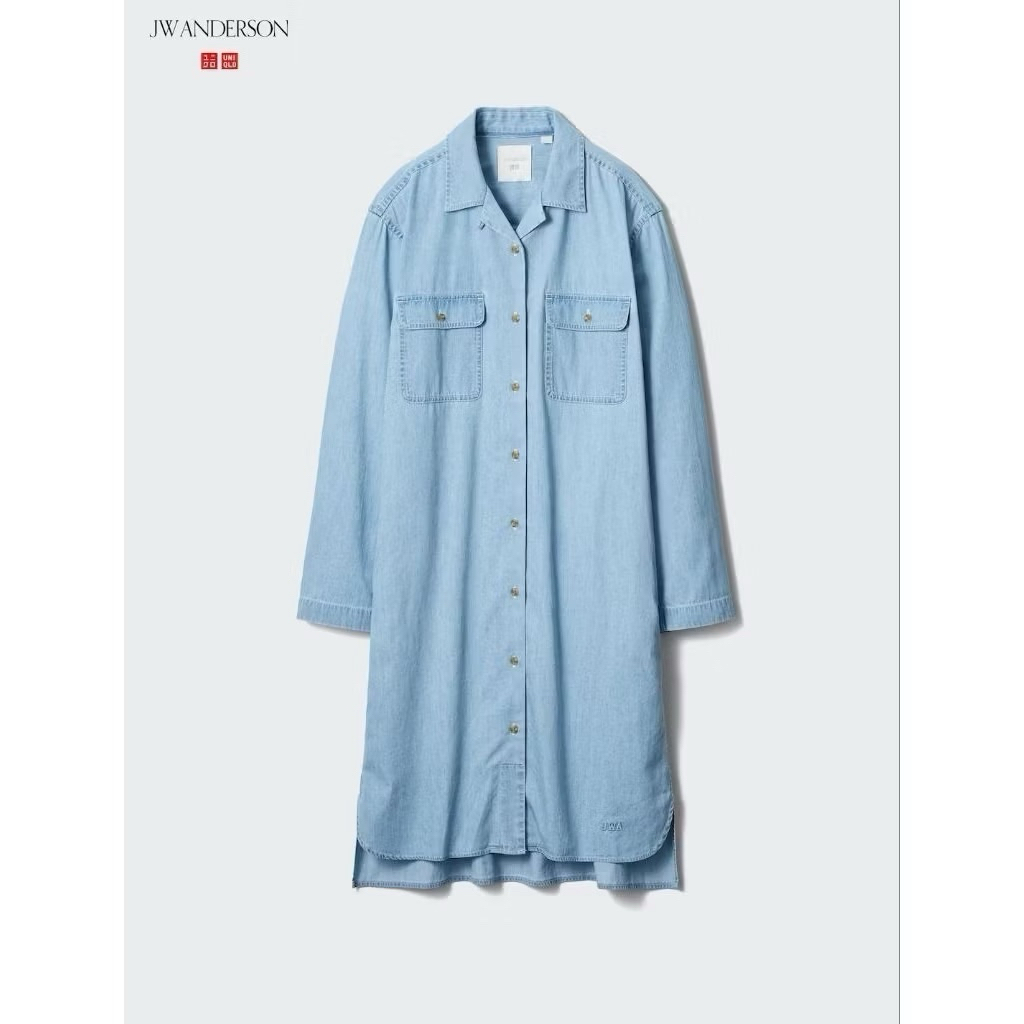 Uniqlo x JW Anderson - Gaun Kemeja Denim Kerah Terbuka - Size L - PRELOVED !!!