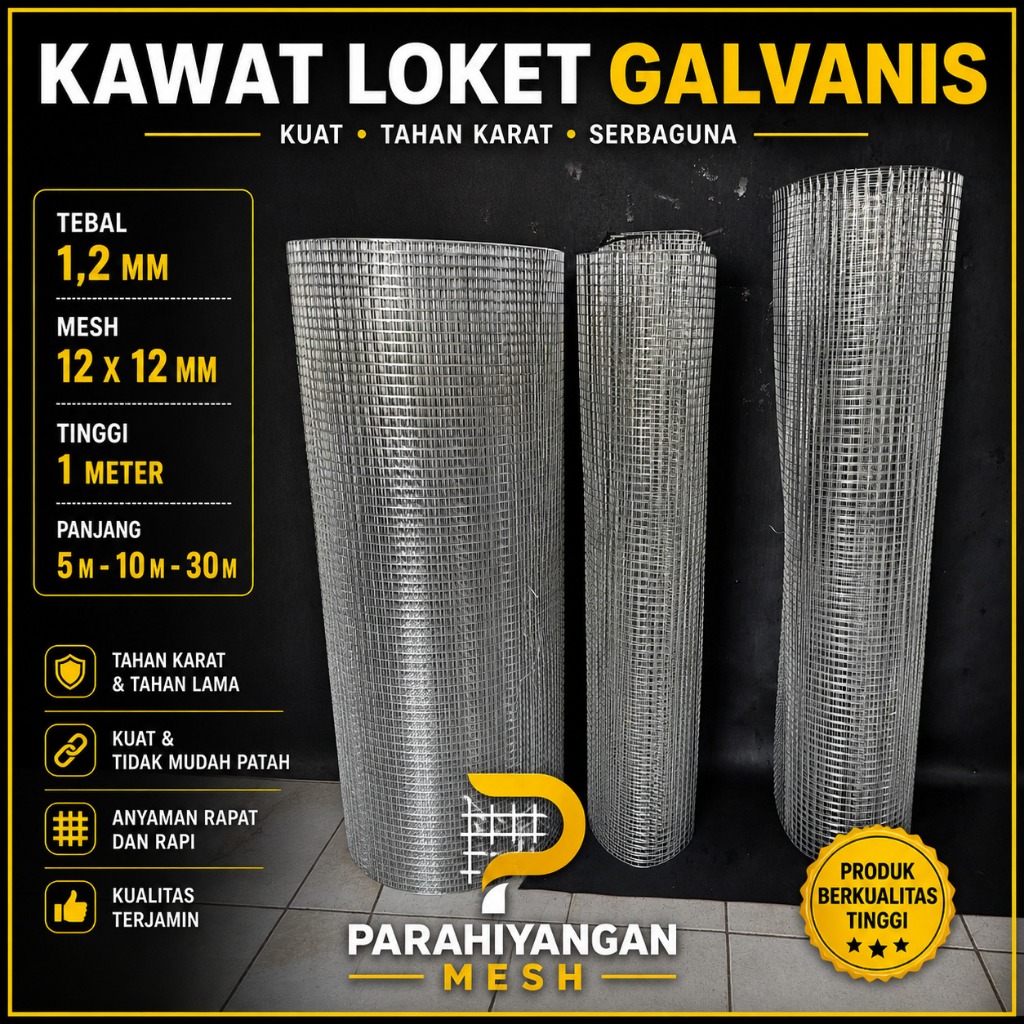 Kawat Ram Mesh Galvanis Tebal 1,2mm – Lubang 12x12mm – Multifungsi