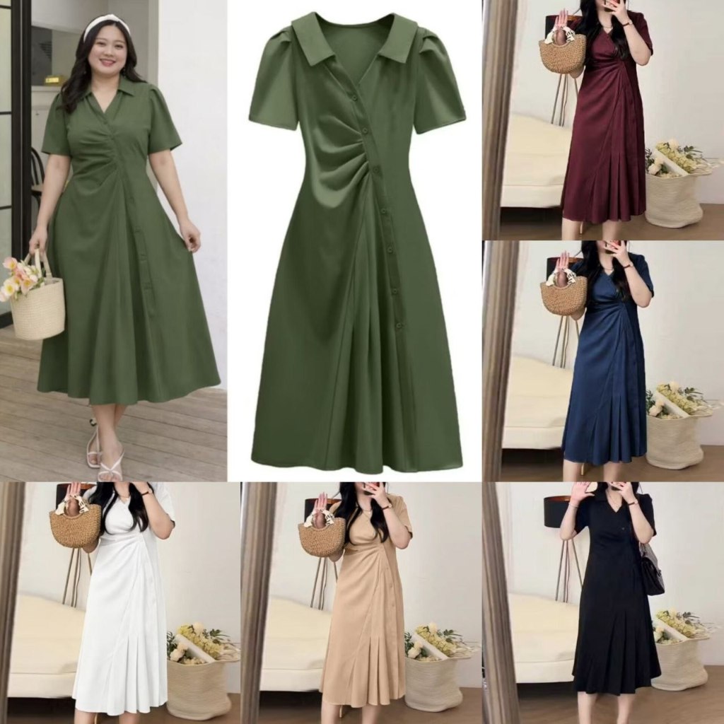 FASHION WANITA AI2604 - MIDI DRESS JUMBO HANSA POLOS XL - DRESS BATIK MODERN BIG SIZE - PAKAIAN WANI