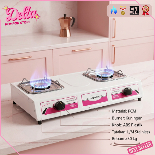 Delta Kompor Gas 2 tungku Todachi T-2000ptp putih cantik Premium Quality